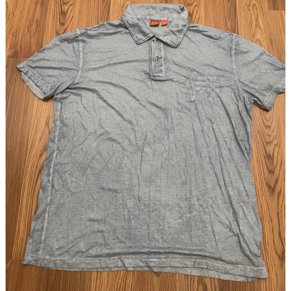 BOSS Hugo Boss Polo Mens 2XL Washed Blue Embroidered Logo